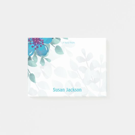 Personalized Turquoise Floral  Post-it® Notes (Voorkant)