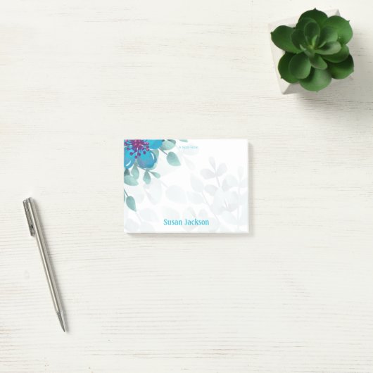 Personalized Turquoise Floral  Post-it® Notes (Kantoor)