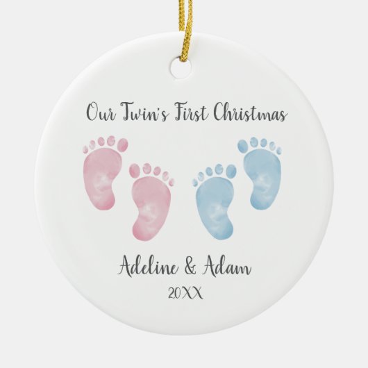 Personalized Twin Babies Footprint Ornament (Voorkant)