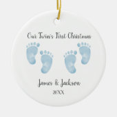 Personalized Twin Baby Boys Blue Footprint  Keramisch Ornament (Voorkant)