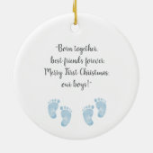 Personalized Twin Baby Boys Blue Footprint  Keramisch Ornament (Achterkant)