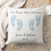 Personalized Twin Baby Boys Blue Footprint  Kussen (Deken)