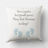 Personalized Twin Baby Boys Blue Footprint  Kussen (Achterkant)
