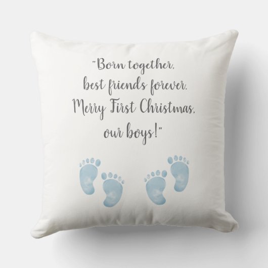 Personalized Twin Baby Boys Blue Footprint  Kussen (Achterkant)