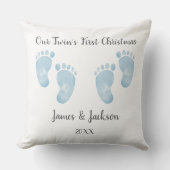 Personalized Twin Baby Boys Blue Footprint  Kussen (Voorkant)