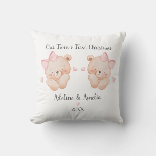 Personalized Twin Girls First Christmas Pillow Kussen (Voorkant)