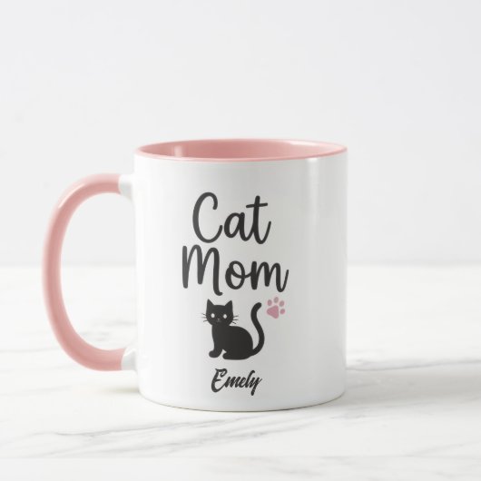 Personalized Two-Tone Cat Mom Mug Mok (Links)