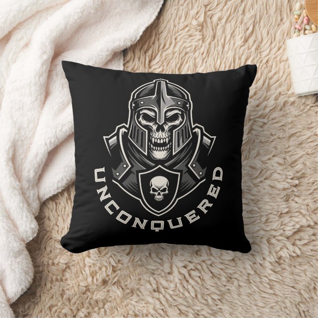 Personalized UNCONQUERED Skull Knight Throw Pillow Kussen (Deken)
