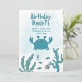 Personalized Under the Sea Crab Birthday Invitatio Kaart (Staand voorkant)