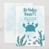 Personalized Under the Sea Crab Birthday Invitatio Kaart (Voorkant / Achterkant)