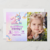 Personalized Unicorn 2nd Birthday Photo Invitation Kaart (Voorkant)