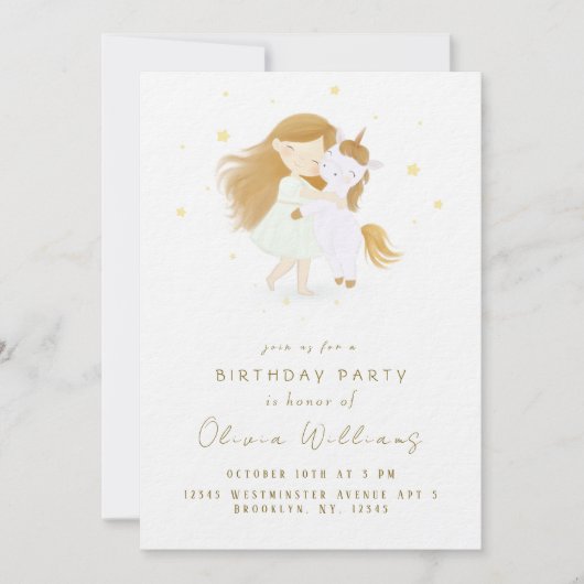 Personalized Unicorn Birthday Invitation for Girls Kaart (Voorkant)