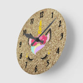 Personalized Unicorn Gold Glitter Wall Clock Ronde Klok (Hoek)