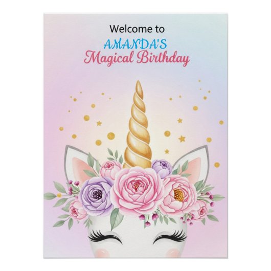 Personalized Unicorn Magical Birthday Welcome Perfect Poster (Voorkant)