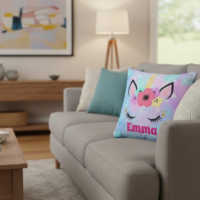 Personalized Unicorn Pillow for Girls – Custom Nam Kussen (Creator heeft geüpload)