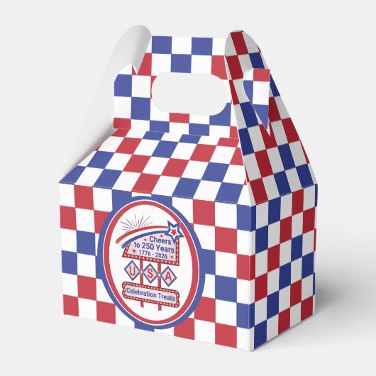 Personalized USA 250–Patriotic Retro Marquee Bedankdoosjes (Voorkant Zijde)