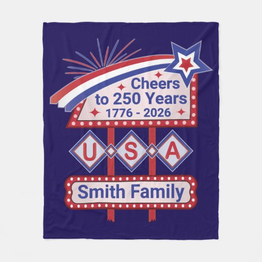 Personalized USA 250–Patriotic Retro Marquee Fleece Deken (Voorkant)