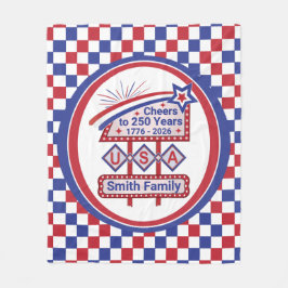 Personalized USA 250–Patriotic Retro Marquee Fleece Deken