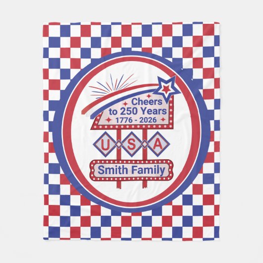 Personalized USA 250–Patriotic Retro Marquee Fleece Deken (Voorkant)