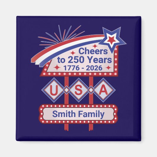 Personalized USA 250–Patriotic Retro Marquee Magneet (Voorkant)
