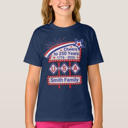 Personalized USA 250–Patriotic Retro Marquee T-shirt (Voorkant)