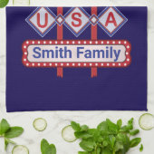 Personalized USA 250–Patriotic Retro Marquee Theedoek (Gevouwen)