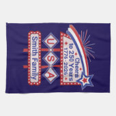 Personalized USA 250–Patriotic Retro Marquee Theedoek (Horizontaal)