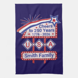 Personalized USA 250–Patriotic Retro Marquee Theedoek