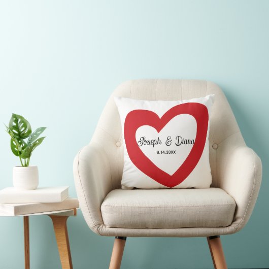 Personalized Valentine Anniversary Red Heart Names Kussen (Stoel)