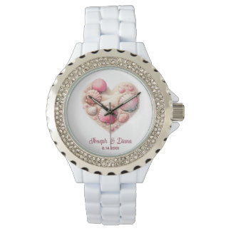 Personalized Valentine Anniversary Seashell Heart Horloge