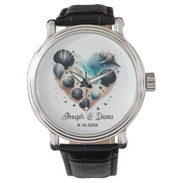 Personalized Valentine Anniversary Seashell Heart Horloge