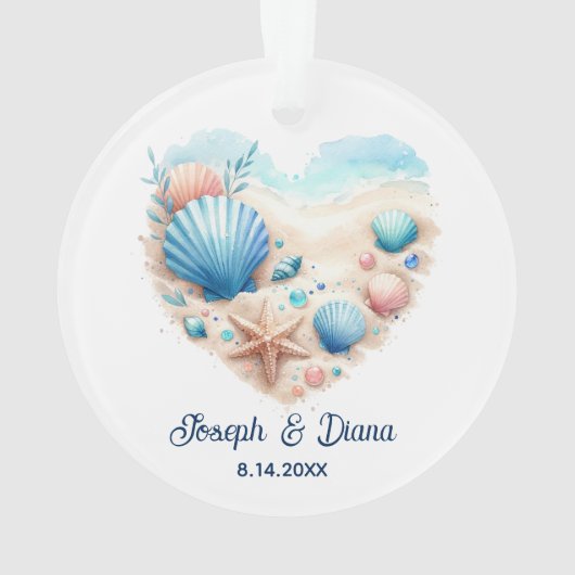 Personalized Valentine Anniversary Seashell Heart Ornament (achterkant)