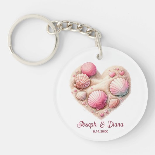 Personalized Valentine Anniversary Seashell Heart Sleutelhanger (Voorkant)