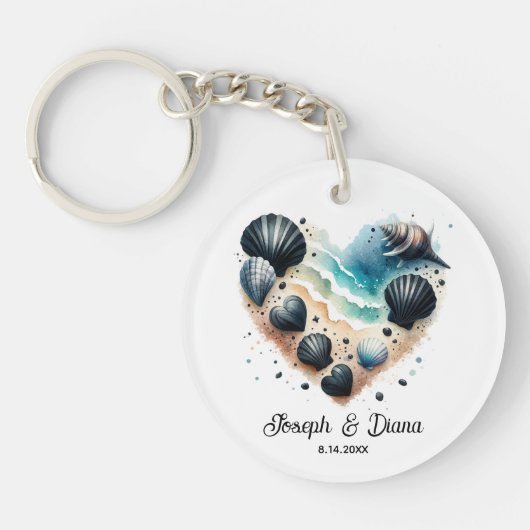 Personalized Valentine Anniversary Seashell Heart Sleutelhanger (Voorkant)