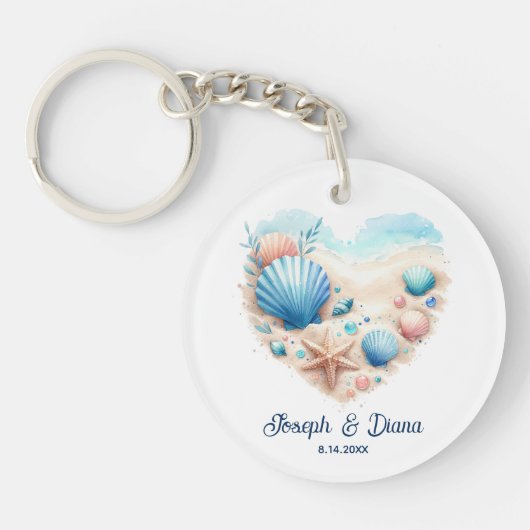 Personalized Valentine Anniversary Seashell Heart Sleutelhanger (Voorkant)