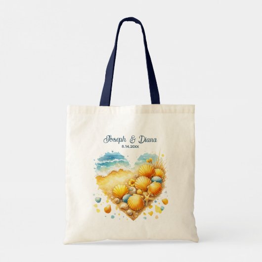 Personalized Valentine Anniversary Seashell Heart Tote Bag (Achterkant)