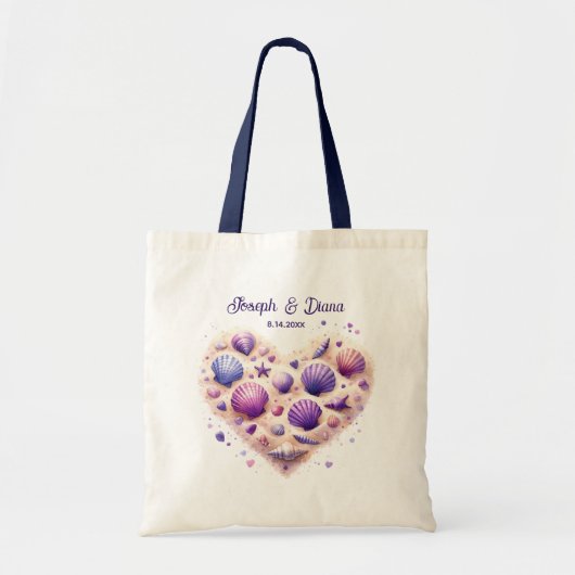 Personalized Valentine Anniversary Seashell Heart Tote Bag (Voorkant)