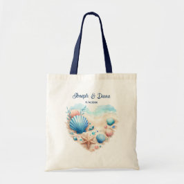 Personalized Valentine Anniversary Seashell Heart Tote Bag