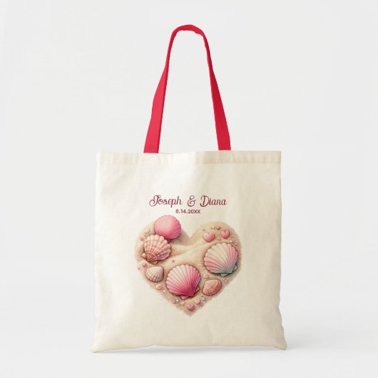 Personalized Valentine Anniversary Seashell Heart Tote Bag (Voorkant)