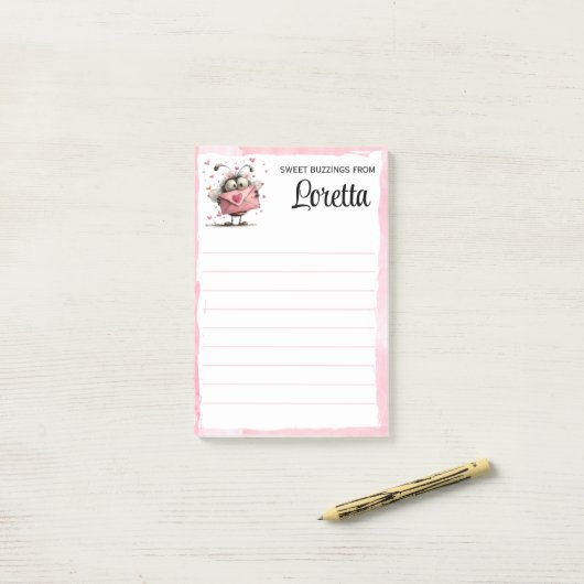 Personalized Valentine Bee Notepad Post-it® Notes (Op bureau)