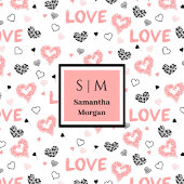 Personalized Valentine Blanket Pink Black Hearts  Fleece Deken