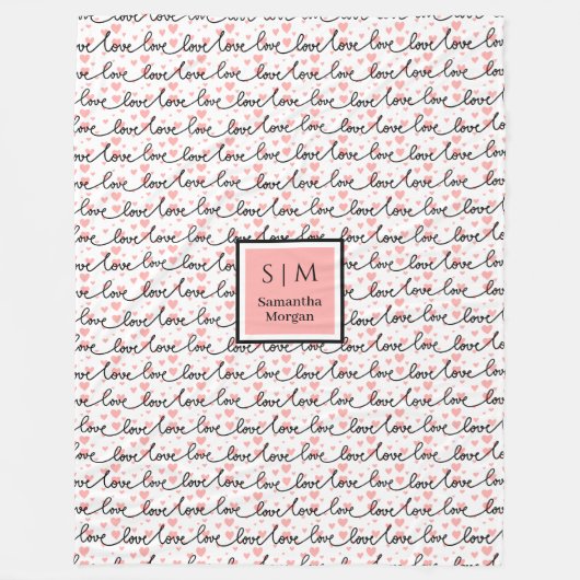 Personalized Valentine Blanket Pink Black Hearts Fleece Deken (Voorkant)