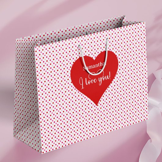 Personalized Valentine Favor Bag I Love You Hearts Groot Cadeauzakje