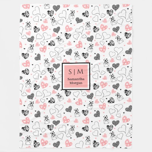 Personalized Valentine Gift Blanket Hand Drawn Tex Fleece Deken (Voorkant)