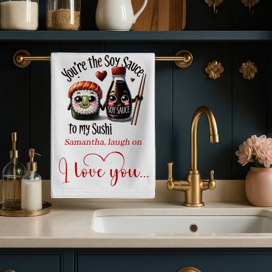 Personalized Valentine Kitchen Towel Cute Food Theedoek