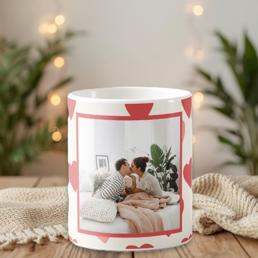 Personalized Valentine Photo Mug with Red Hearts Koffiemok