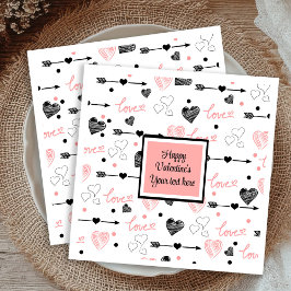 Personalized Valentine Pink Black Hearts Sketch Servet