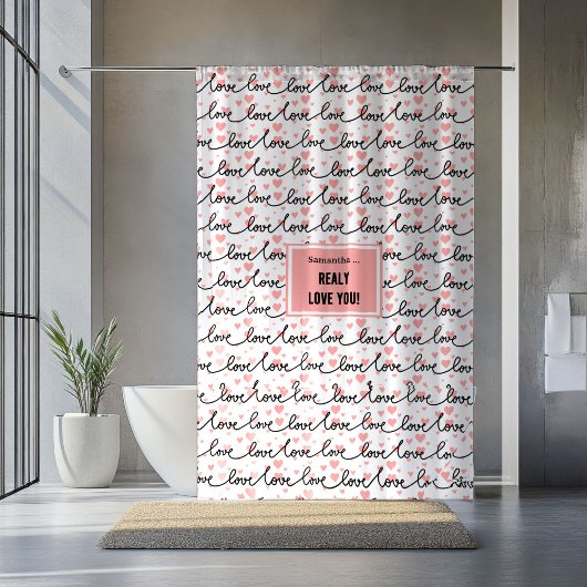 Personalized Valentine Shower Curtain Pink Black   Douchegordijn