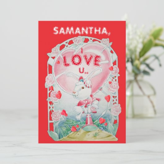 Personalized Valentine's Day Bunny Love Card Feestdagenkaart (Staand voorkant)