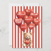 personalized valentines red striped bear feestdagenkaart (Voorkant)